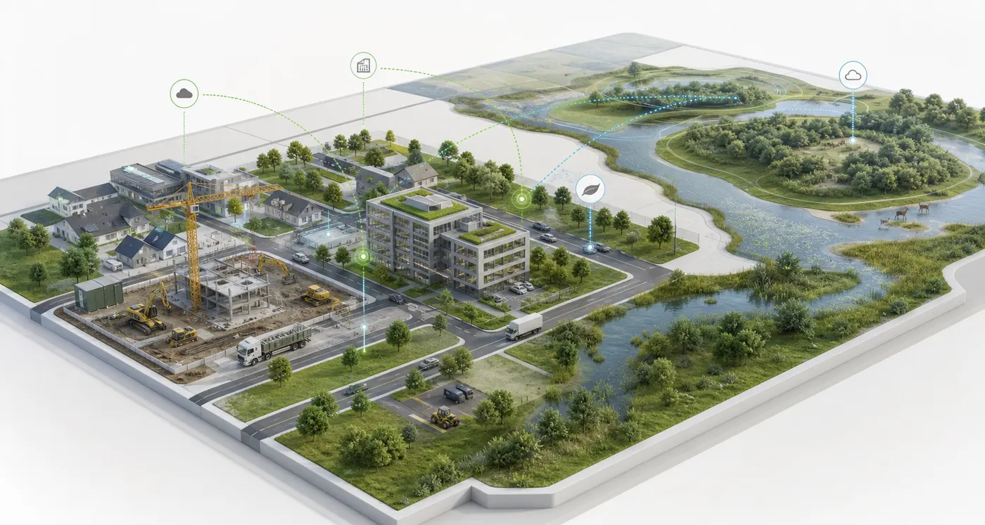 Visualisatie van bouwfase, gebruiksfase en stikstofdepositie richting natuurgebied