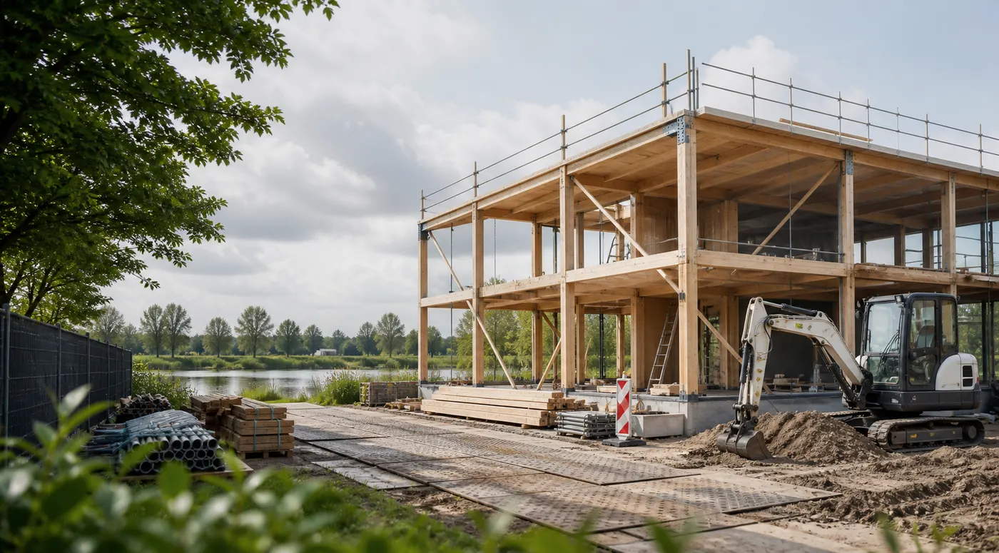 Bouwproject met materieel en bouwplaats voor stikstofberekening